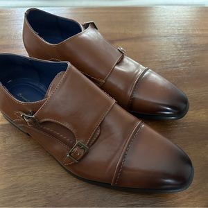 Cognac double monk straps by Bruno Marc